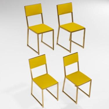 Imagem de Kit 4 Cadeiras Para Cozinha Estofada Industrial Riviera Dourada - Don 