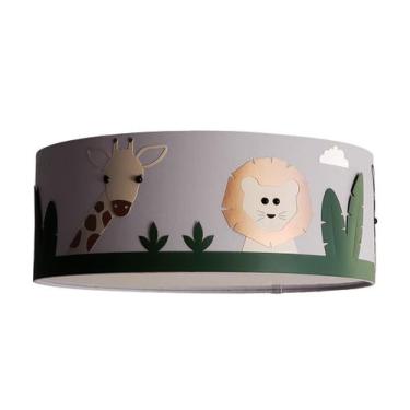 Imagem de Luminária Infantil Plafon Safari Cúpula Tecido Cinza 40x15 - Tom Luz