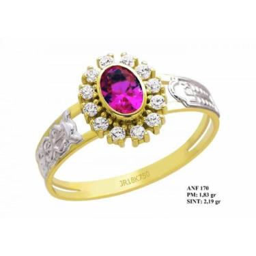 Imagem de Anel de Formatura em Ouro 18k com Pedra Coroa de Rubi e Brilhantes em 