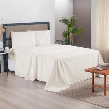 Imagem de Jogo De Cama Casal Queen Size kit 4 Peças Completo Toque Suave E Macio Percal 300 Fios (Jogo De Lençol Palha)