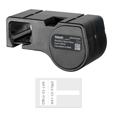 Imagem de MakeID Cartucho de etiqueta PET T-Flag/P-Flag para etiquetagem de cabos e fios internos/externos, preto sobre branco - para impressora de etiquetas D50