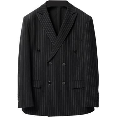 Imagem de Ternos Masculinos, Blazer Smoking De Casamento Listras Solto Trespassado Fendas Laterais Negócios Casual Banquete Anfitrião Jaqueta Formal Gordo Roupas Masculinas, Black, 48