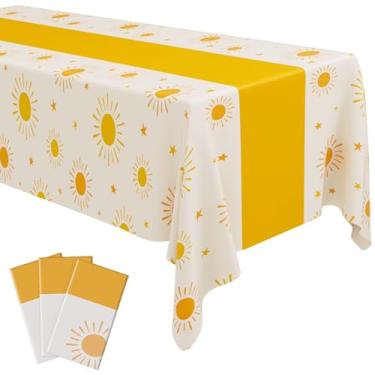 Imagem de Peryiter 3 peças de toalhas de mesa Boho Sun para festa de aniversário, boho, hippie, toalhas de mesa descartáveis à prova d'água para primeira viagem ao redor do sol anos 60 anos 70 decorações de