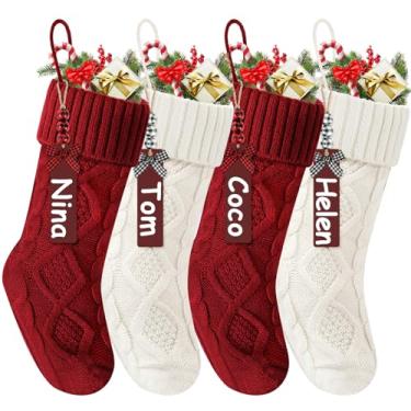 Imagem de Doitory Meias de Natal de 45,7 cm, meias longas de malha com etiquetas de nome, decoração de Natal, meia suspensa, lareira, enfeites de árvore de Natal para a família