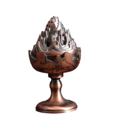Imagem de Fogão a queimador de incenso Estátua da montanha de cobre estilo Boshan Decoração do Zen Oriental do Incenso Vintage para Meditação de Aromaterapia de Yoga em casa,A,Small