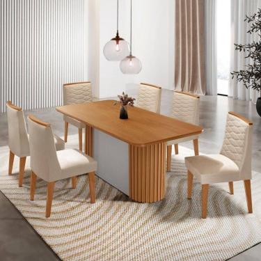 Imagem de Mesa De Jantar Aspen Com 6 Cadeiras Eloise Moderna Mobília Veludo Creme