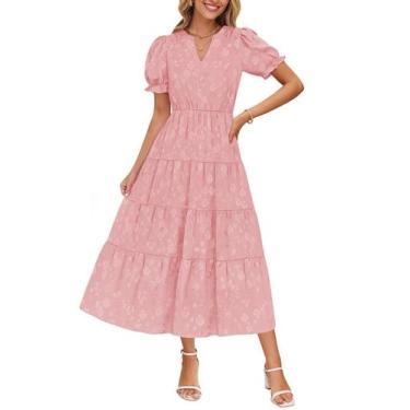 Imagem de Vestido feminino ZESICA 2025, de verão, manga curta, rosa midi