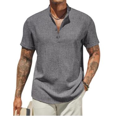 Imagem de Camisa casual de manga curta COOFANDY Summer Henley para homens