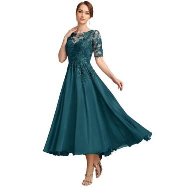Imagem de Vestido Mãe da Noiva GATMAHE Peacock Lace A-Line Tea
