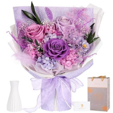 Imagem de Buquê de flores preservado MAMAMIKO 3 rosas e lavanda