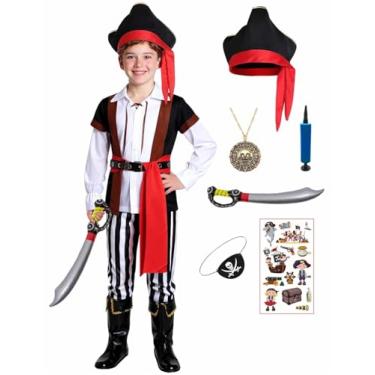 Imagem de Avady Fantasia de pirata de Halloween para meninos, Preto, XL (7-8 years)