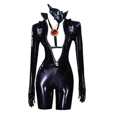 Imagem de Cosplay.fm Macacão feminino Victory Game Cosplay fantasia de deusa cosplay preto com cinto de máscara (preto, M)