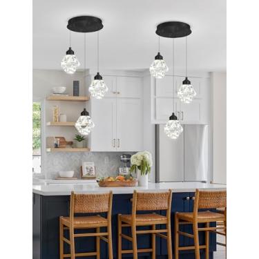 Imagem de Shial Lighting Luminária Pendente De Ilha Cozinha Com 3 Luzes, Minilustre Preto Para Sala Jantar, Iluminação Cristal, Teto, Corredor, Hall Entrada, Estar