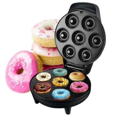Imagem de Máquina De Donuts Elétrica Portátil Rápida E Prática Antiaderrente 110V Assa 7 Mini Rosquinhas Confeitaria Premium