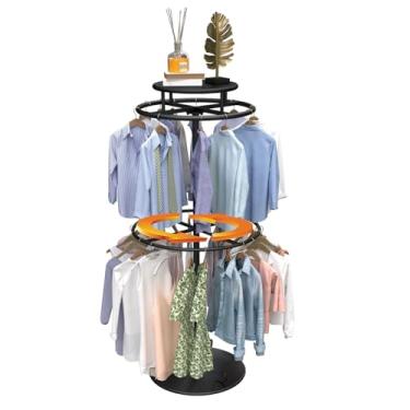 Imagem de AMSXNOO Arara de roupas redondo, suporte circular para exibição de roupas infantis, suporte giratório preto com mesa de exibição de varejo, suporte redondo para roupas infantis para boutiques