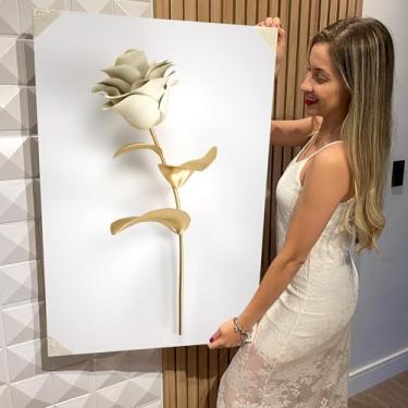 Imagem de Quadro Decorativo Canvas Flores Brancas e Douradas Vertical (CAN2595)