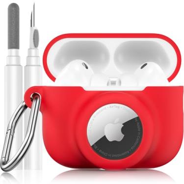 Imagem de LDSXAY Capa de silicone 2 em 1 compatível com AirPods Pro 3 e AirTag, capa protetora à prova de choque para AirPods Pro 3ª geração 2025 com kit de limpeza e mosquetão (vermelho)