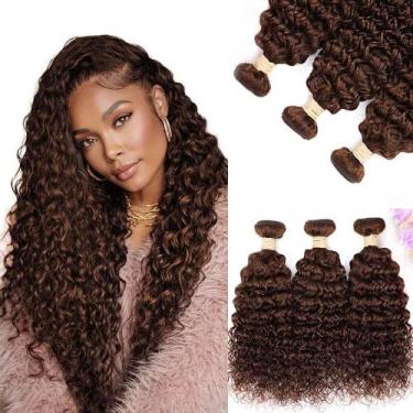 Imagem de Extensões de cabelo ALLRUN Brown Curly 3 pacotes 26cm 28cm 30cm