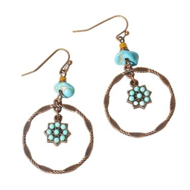 Imagem de Brincos femininos boêmios turquesa vintage Boho com design de argola de gota e borla mandala, Zinco, Sem pedra preciosa