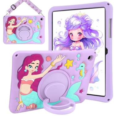 Imagem de DJWOM Capa para Samsung Galaxy Tab A9+/A9 Plus 27.9 cm 2023 com alça de ombro e suporte giratório para tablet Samsung A9+, capas fofas de desenho kawaii, silicone macio 3D, à prova de choque para