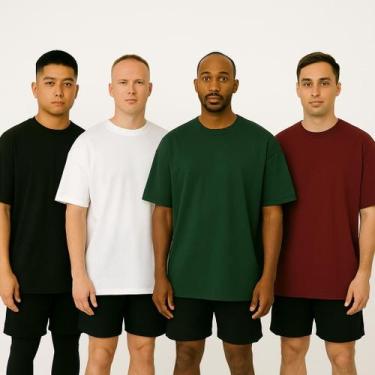 Imagem de Kit 4 Camiseta Oversized Masculina Street Basic Camisa Lisa T-shirt Di