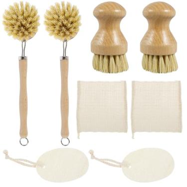 Imagem de Conjunto de escovas de pratos, cerdas de sisal, conjunto de escovas de lavar louça, fácil de usar, ferramentas portáteis de limpeza de pratos com alça, escova de limpeza de pratos para panelas (cor de
