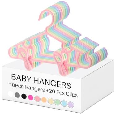Imagem de Hsei Cabides de berçário com clipes para calças de bebê 10/20/40 cabide de plástico recém-nascido com clipe 20/40/80 para armário, roupas infantis, casacos, saias e meias (cor fresca, 30 pacotes)