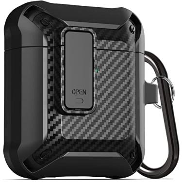 Imagem de Wonjury Capa protetora atualizada [bloqueio seguro] para Airpod, à prova de choque, capa legal projetada para Apple AirPod 2 e 1 capas sem fio para homens e mulheres (preto)