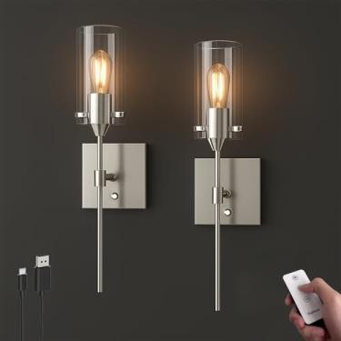Imagem de ThyFenno Arandela De Parede Operada Por Bateria Com Controle Remoto, Conjunto De 2, Luminária De Parede Regulável E Recarregável, Luminária De Parede Sem Fio De Níquel Para Sala De Estar, Cabeceira,