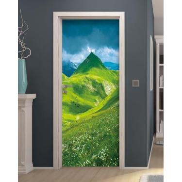 Imagem de FLFK Adesivo mural de porta - decalque de porta descasque e cole, murais de parede de paisagem de montanha, papel de parede de porta autoadesivo removível para decoração de casa, tamanho combinado 77