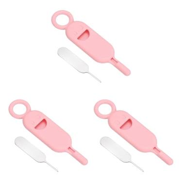 Imagem de PATIKIL Ferramenta de remoção de suporte de cartão SIM, 3 pinos de cartão SIM, abridor de agulha, bandeja ejetora, pinos de ejeção para telefones celulares, tablets, roteadores, rosa