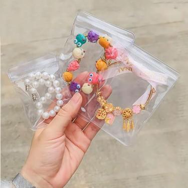 Imagem de Bolsas de joias antimanchas de PVC transparente para armazenamento de joias com zíper embalagem de plástico para brincos (conjunto de 100 peças de bolsas de armazenamento de brincos de pulseira)