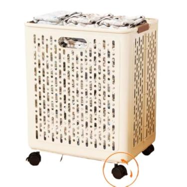 Imagem de Cestos De Roupa Suja organizador com rodinhas brinquedos Dobráveis Multifuncionais Portáteis Dir 45x38x26cm(Bege)