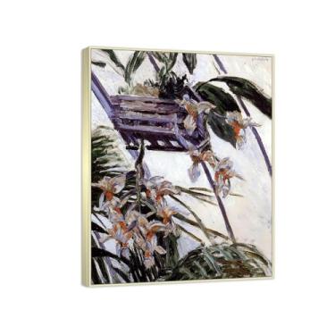 Imagem de RYLJCZ Famosa pintura de arte de parede - (orquídeas) por Gustave Caillebotte - Reproduções impressas em tela - imagens para decoração de sala de estar (55 x 72 cm (21,6 x 28,3 pol)/molduras champanhe