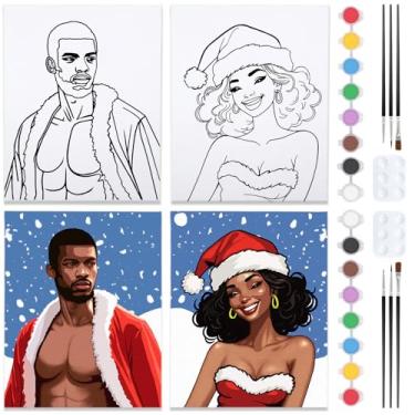 Imagem de Nuberlic Kits de pintura em tela pré-desenhados para casais de Natal para adultos casal beber e pintar encontros noturnos, festa, sabor, pintura, artigos de festa