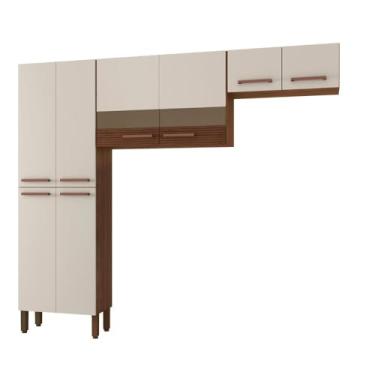 Imagem de Cozinha Compacta Pequena 8 Portas Nala Kits Paraná Cor:nogueira Off White Cp Ripado