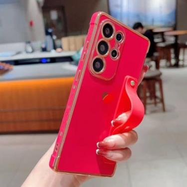 Imagem de Capa de celular com suporte para pulseira e revestimento lateral em formato de coração para Samsung Galaxy S25 S24 S23 Ultra A53, capa traseira à prova de choque (para Galaxy A55 5G/rosa vermelha