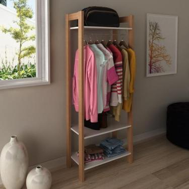 Imagem de Armário Closet Quarto com 3 Prateleiras e Cabideiro MDP Amêndoa/Branco