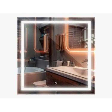 Imagem de Espelho Quadrado Jateado Led Touch Frontal Decoração Iluminação Barato