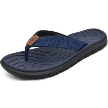 Imagem de KuaiLu Feminino Chinelos com Suporte para Arco, Almofada Confortável, Verão, Praia, Sandálias Tanga, Dedo Aberto, Confortável, Antiderrapante, Casual, Couro, Tamanho Azul 9