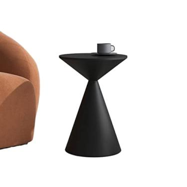 Imagem de Mesa de centro de design simples com detalhes em forma de ampulheta, mesa de canto redonda de metal pequena mesa de cabeceira para quarto, sala de estar, pequenos espaços, mesa lateral minimalista
