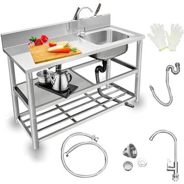 Imagem de Pia utilitária de aço inoxidável de tigela única, pia de mesa de aço inoxidável para uso externo com Hot & Col