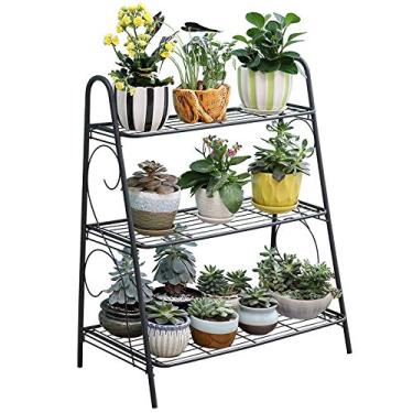 Imagem de Suporte para flores Suporte de ferro para vasos flores com 3 camadas, prateleira para plantas, suculentas, varanda, simples para jardim interno, sapatos, estante para livros, decoração casa