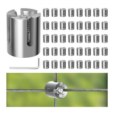 Imagem de RiaYer Pacote com 40 kits de treliça de parede e braçadeiras de cabo cruzado, clipes de cabo invisíveis de aço inoxidável T316 para corda de arame de 1/20.3 cm, treliça de arame adequada para plantas