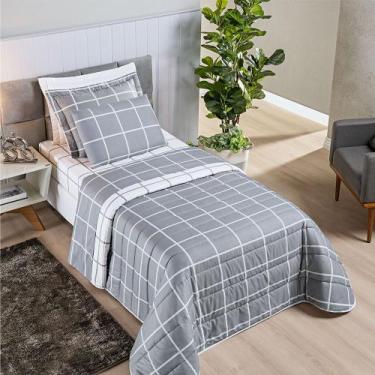 Imagem de Colcha Cobre Leito Esplendor Solteiro 2 Peças Dupla Face - Cinza - 100