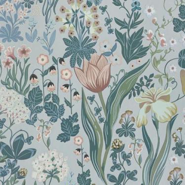 Imagem de Papel de parede Toduso Vintage Cinza Azul Floral 44x1000cm Vinil