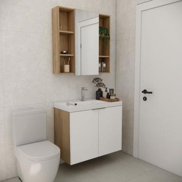 Imagem de Conjunto de Banheiro com Cuba 80cm Vittare Carvalho/Branco