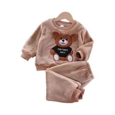 Imagem de Pijamas De Flanela Para Meninas E Meninos Com Estampa De Urso Cartoon 