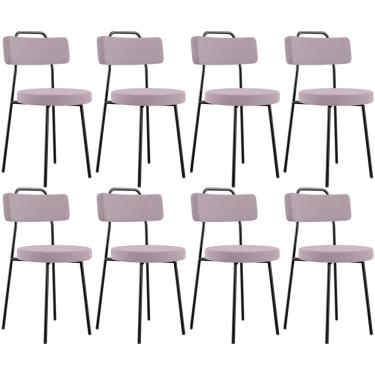 Imagem de Kit 08 Cadeiras Decorativas Estofada Para Sala De Jantar Barcelona L02 Suede Rosê - Lyam Decor