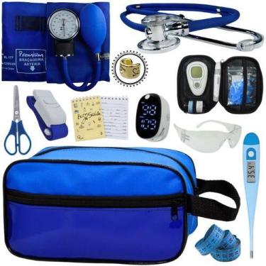 Imagem de Kit Enfermagem Aparelho de Pressão Estetoscópio Medidor Glicose Comple